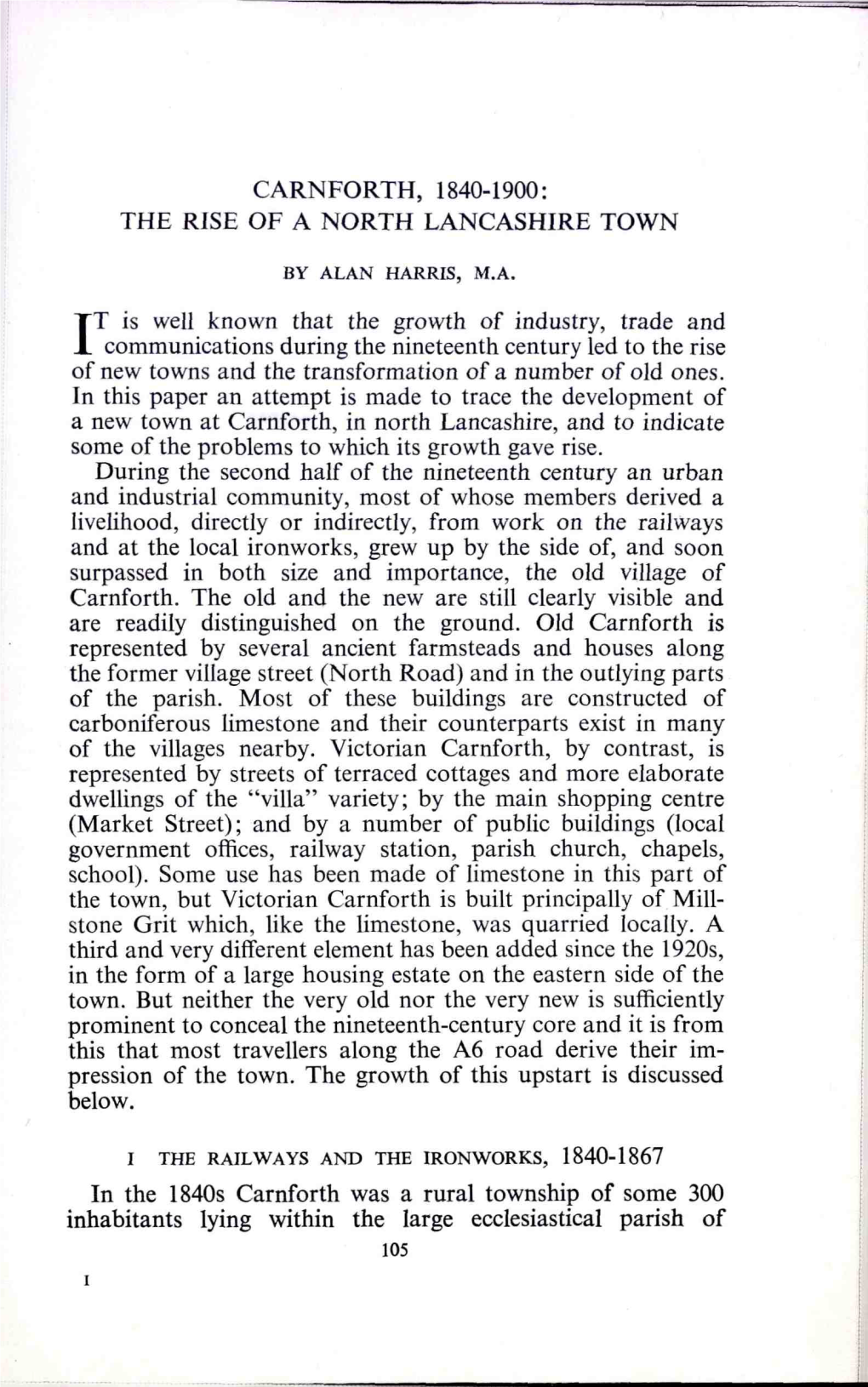 Carnforth, 1840-1900: the Rise of a North Lancashire Town