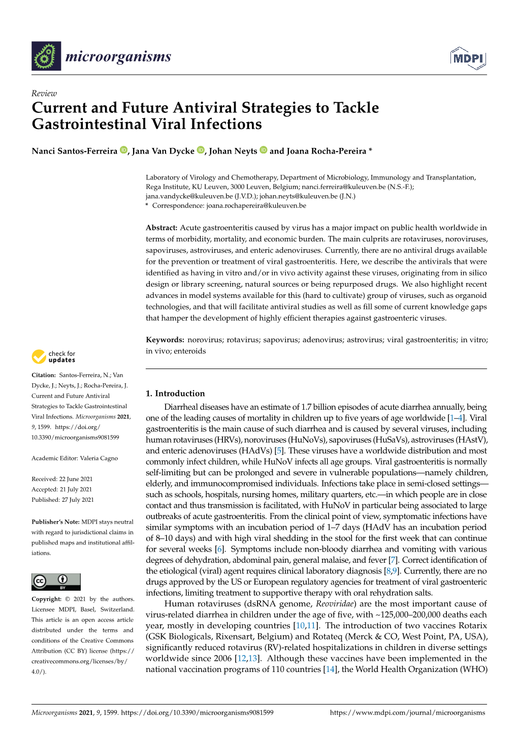 Current and Future Antiviral Strategies to Tackle Gastrointestinal Viral Infections