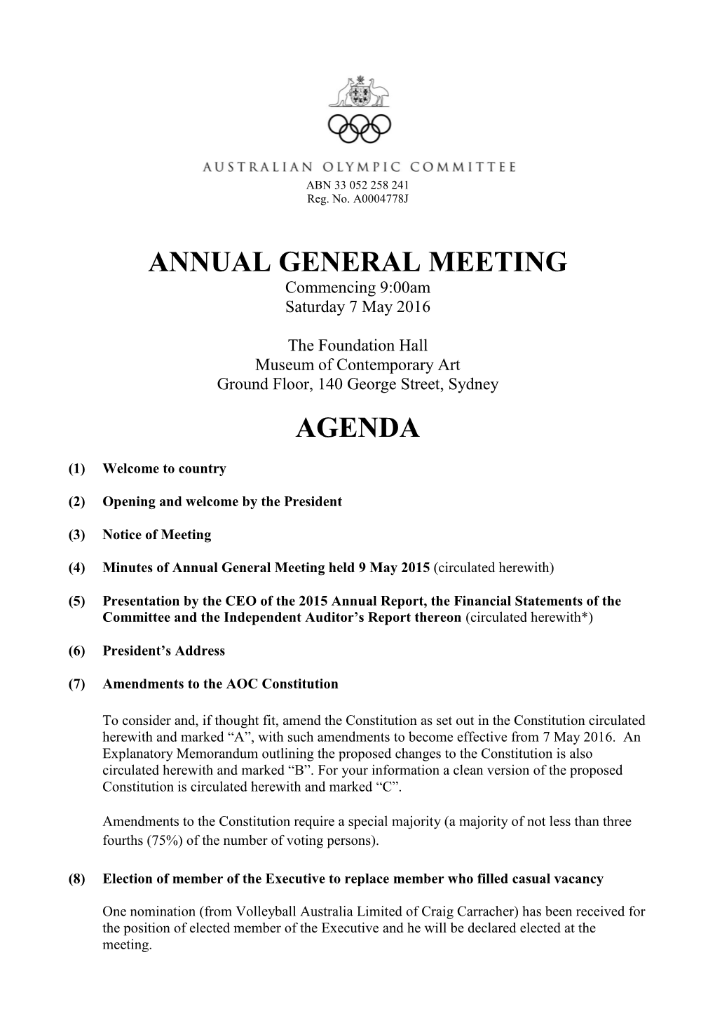 Annual General Meeting Agenda