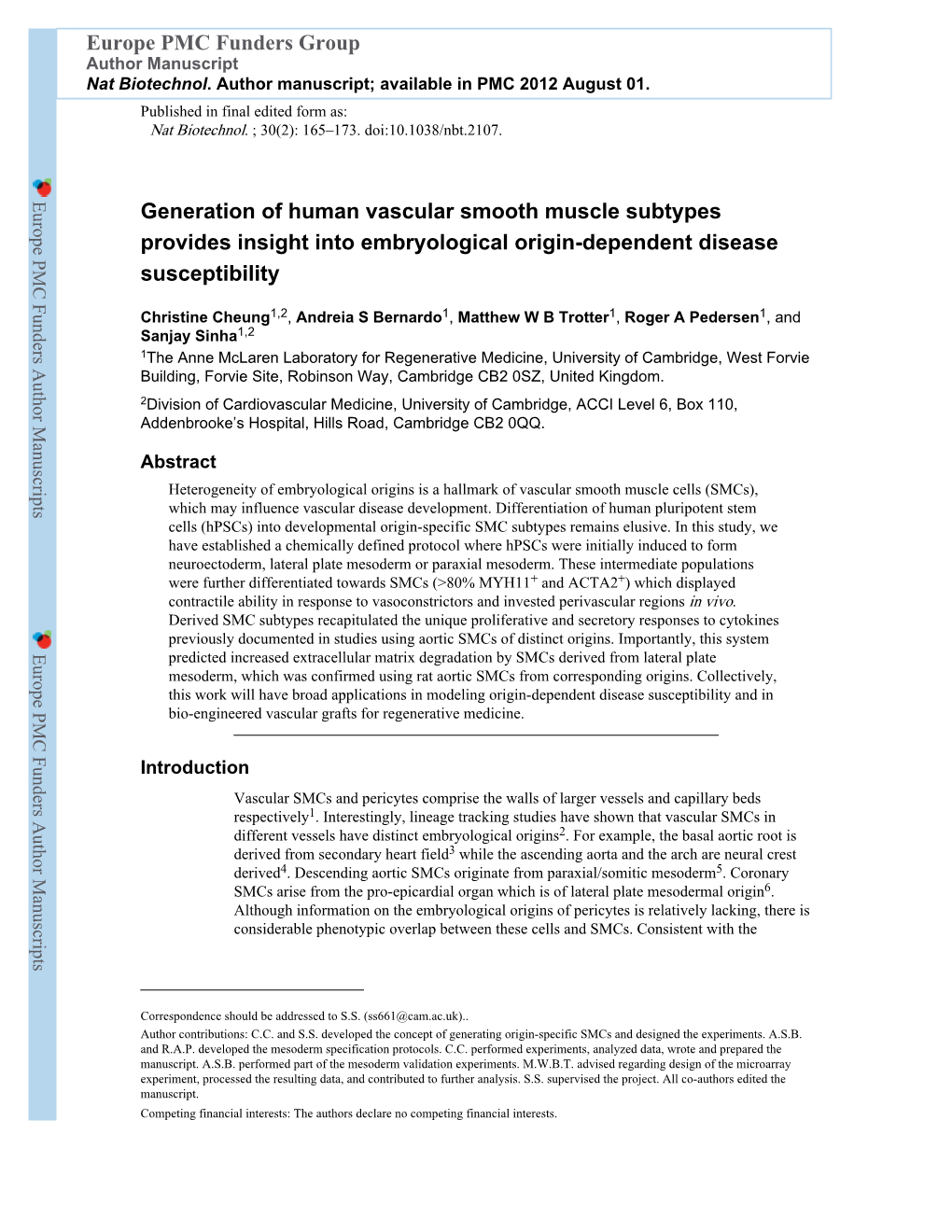 Generation of Human Vascular Smooth Muscle Subtypes Provides Insight Into Embryological Origin-Dependent Disease Susceptibility