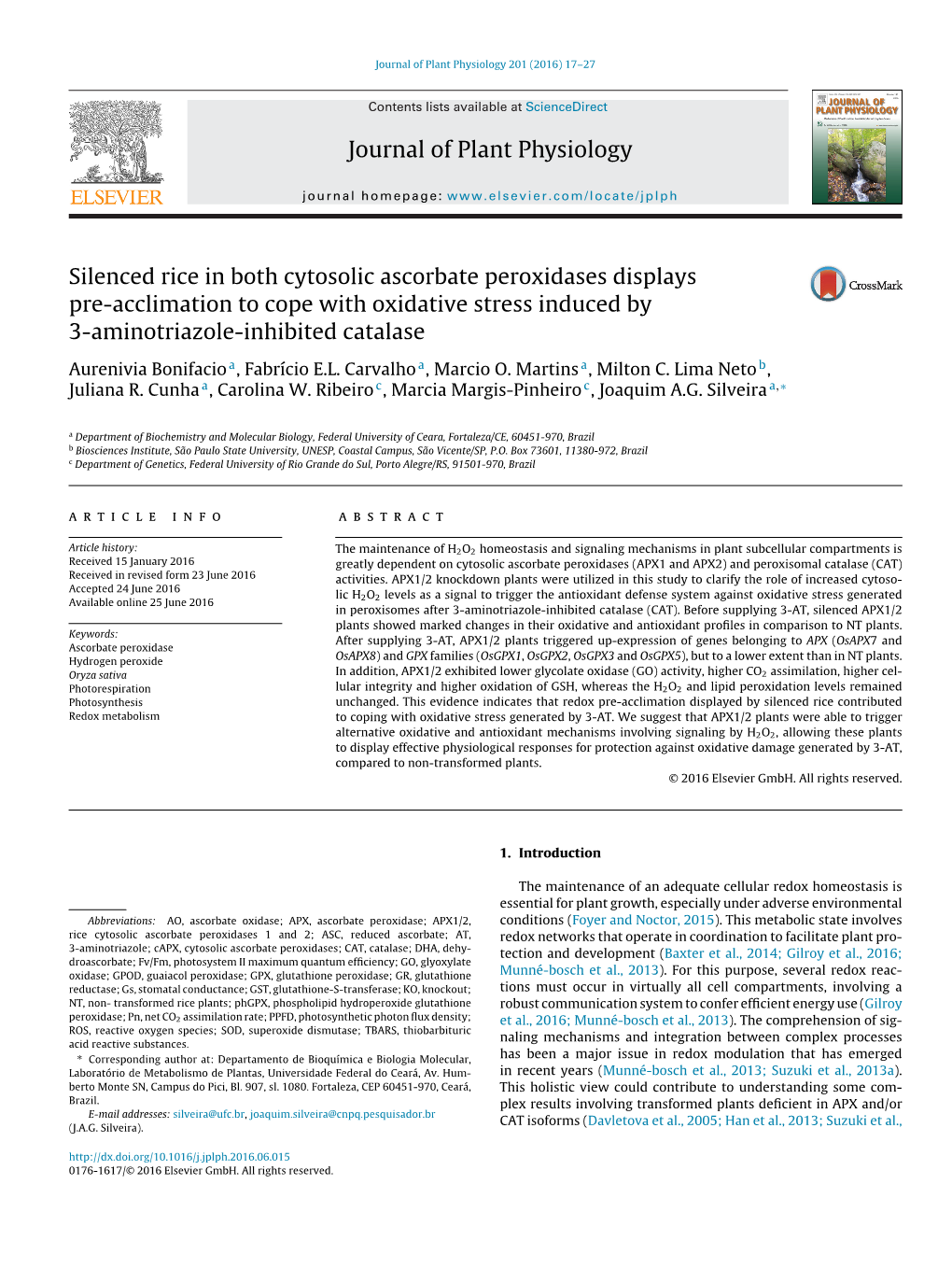 Silenced Rice in Both Cytosolic Ascorbate Peroxidases Displays Pre-Acclimation to Cope with Oxidative Stress Induced by 3-Aminot