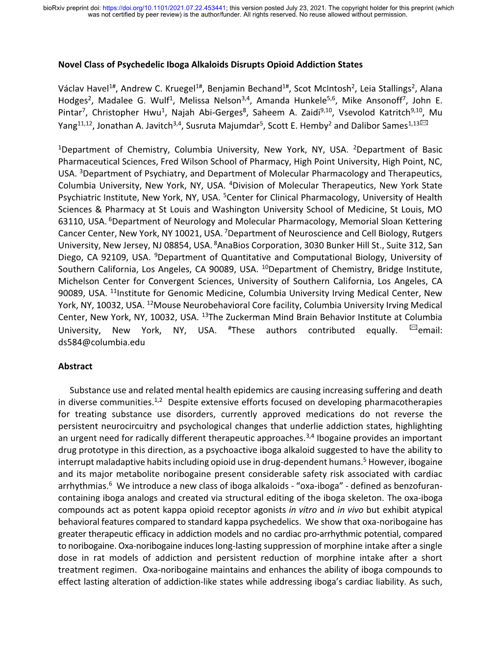 Novel Class of Psychedelic Iboga Alkaloids Disrupts Opioid Addiction States