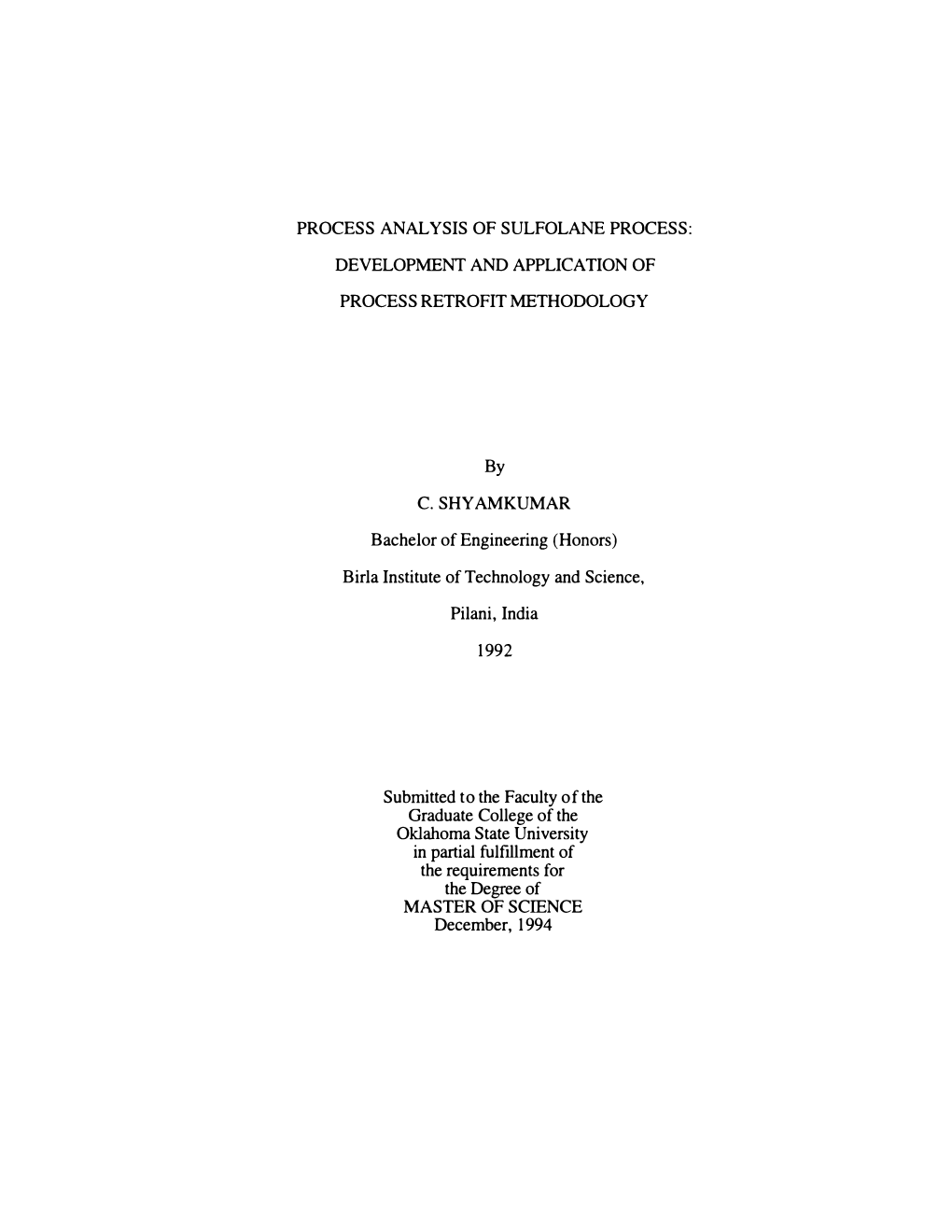 Process Analysis of Sulfolane Process