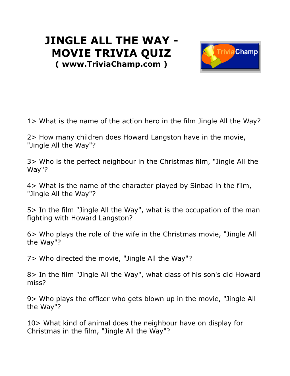 Jingle All the Way - Movie Trivia Quiz ( )