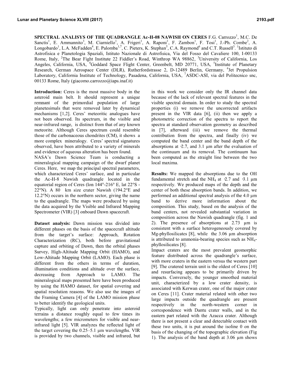 SPECTRAL ANALISYS of the QUADRANGLE Ac-H-08 NAWISH on CERES F.G