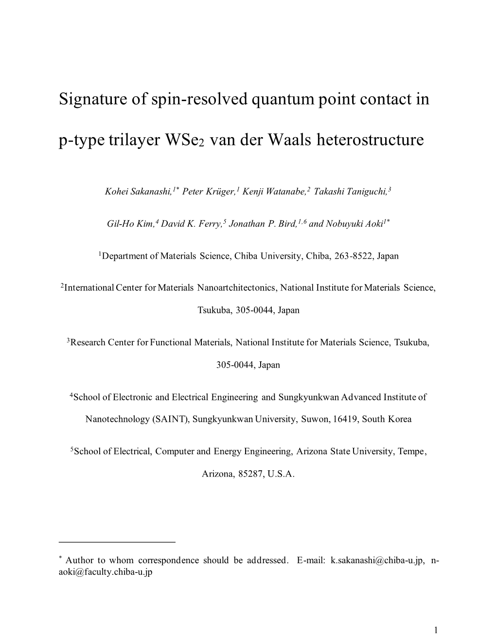 Signature of Spin-Resolved Quantum Point Contact in P-Type Trilayer Wse2 Van Der Waals Heterostructure