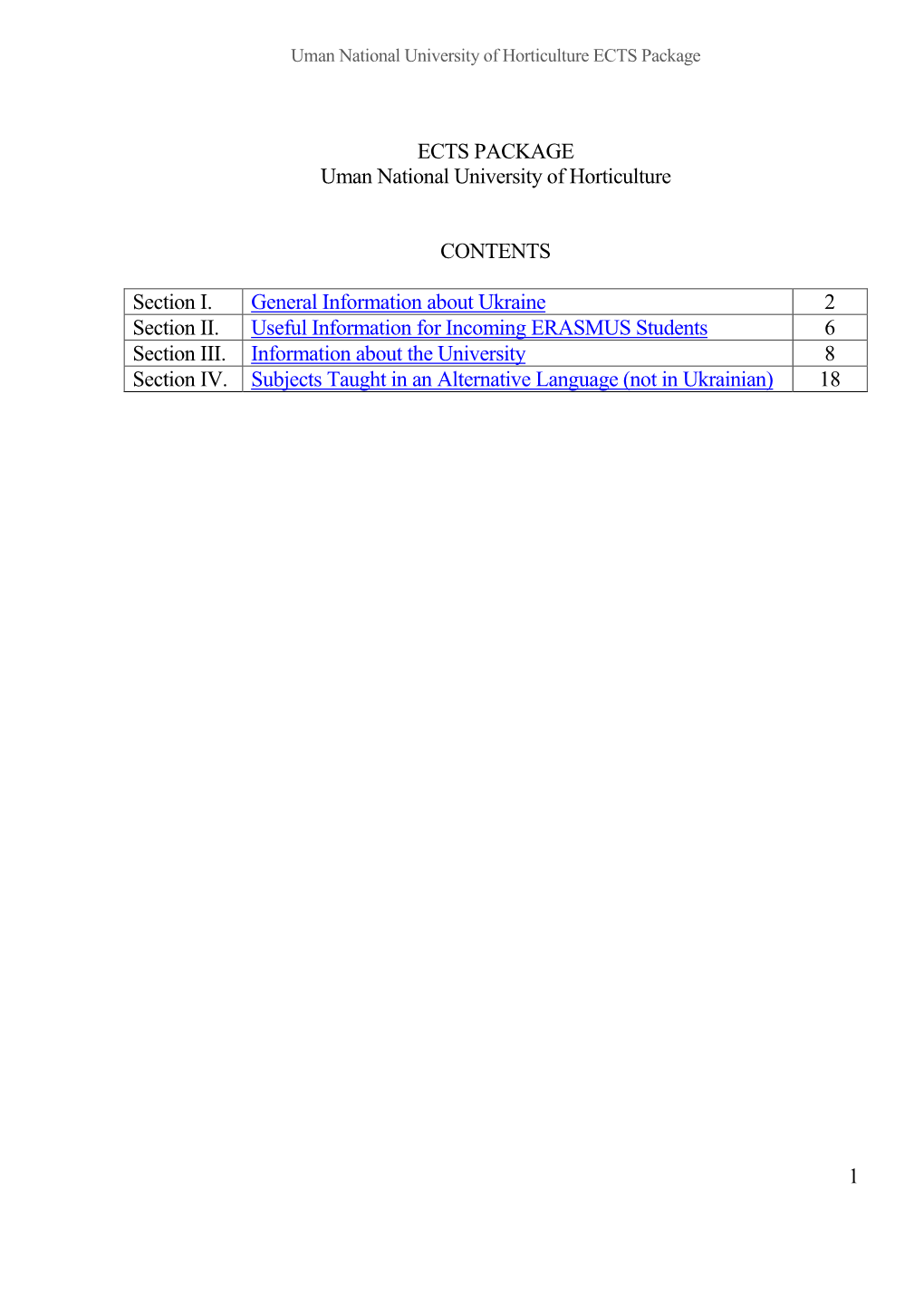 1 ECTS PACKAGE Uman National University of Horticulture