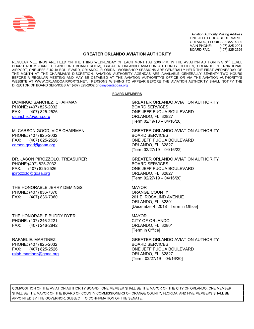 GOAA Board and Staff Listing