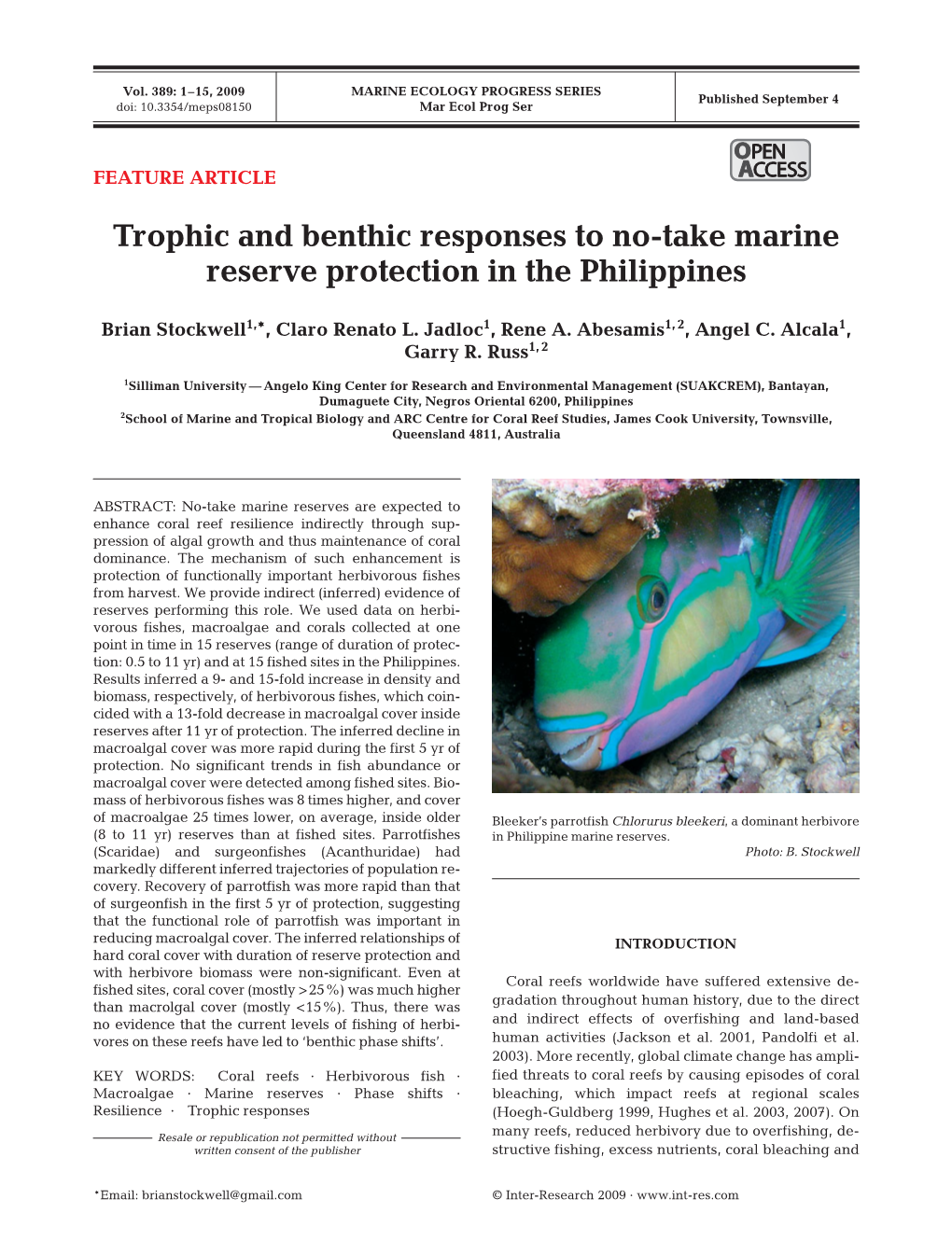 Trophic and Benthic Responses to No-Take Marine Reserve Protection in the Philippines