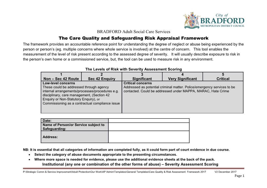 The Care Quality and Safeguarding Risk Appraisal Framework