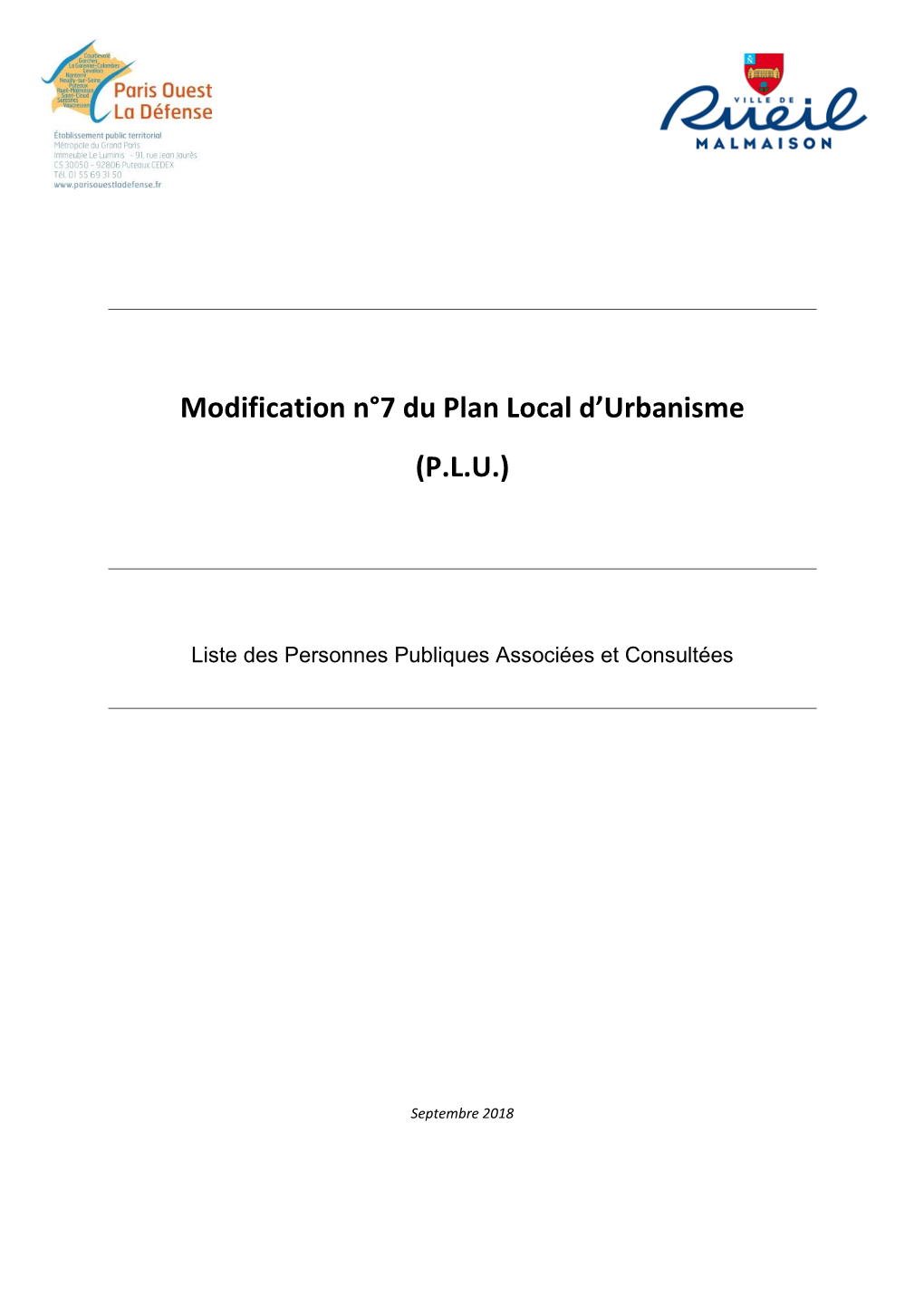 Modification N°7 Du Plan Local D'urbanisme (P.L.U.)