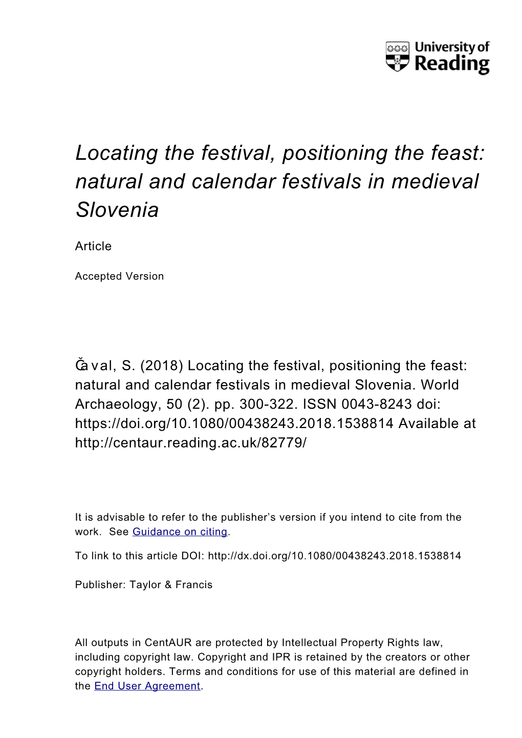 Natural and Calendar Festivals in Medieval Slovenia