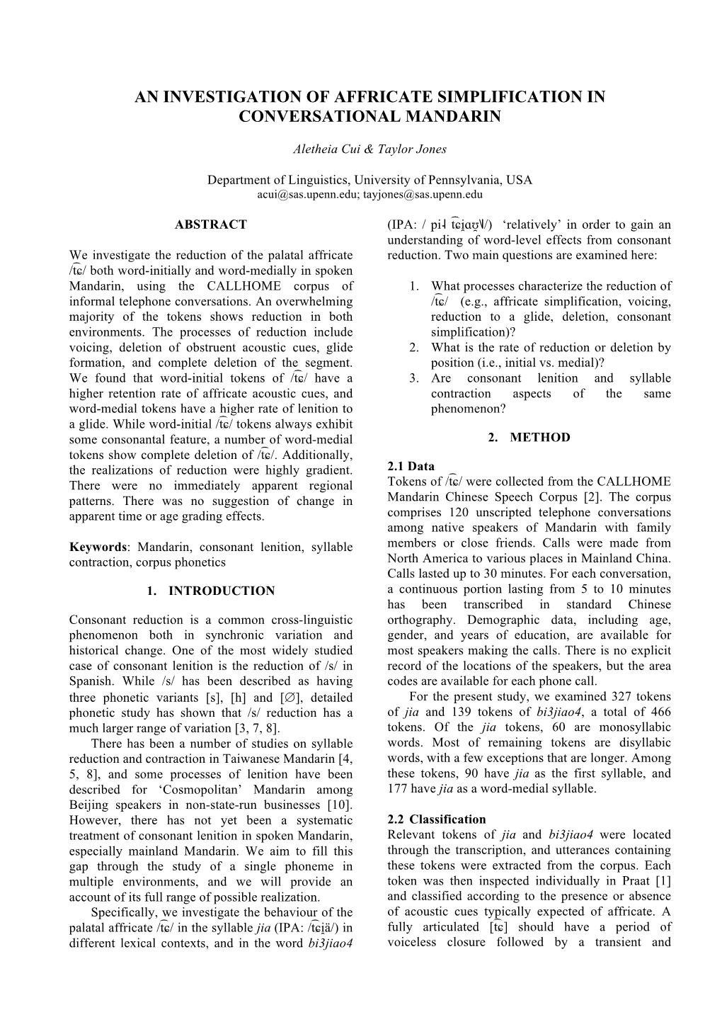 An Investigation of Affricate Simplification in Conversational Mandarin