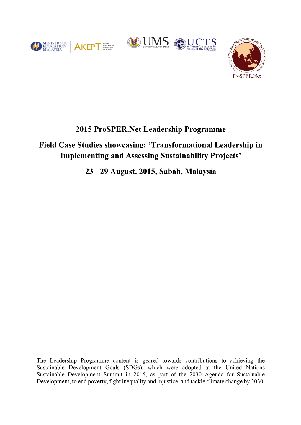 2015 Prosper.Net Leadership Programme Field Case Studies