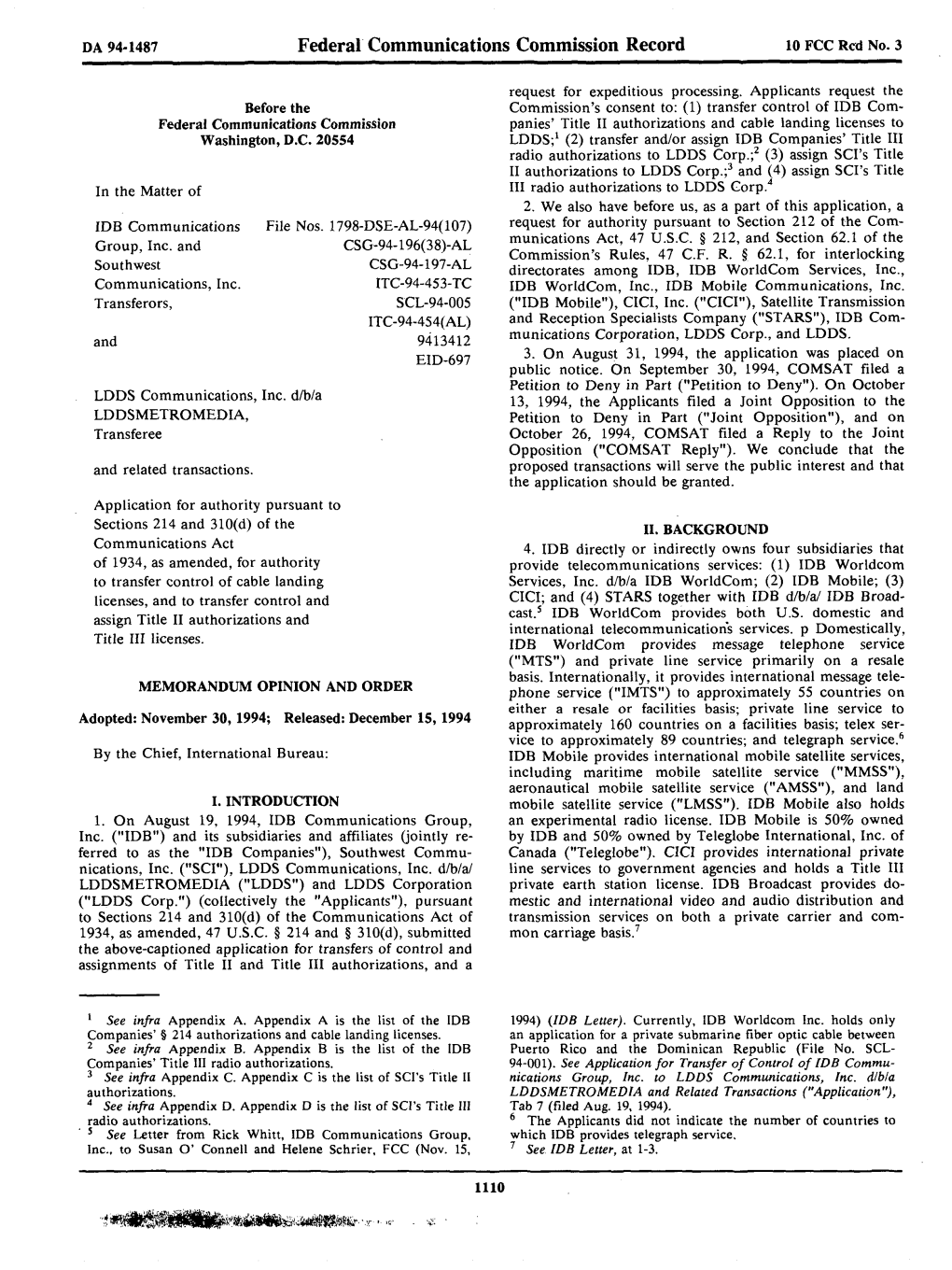 Federal Communications Commission Record 10 FCC Red No