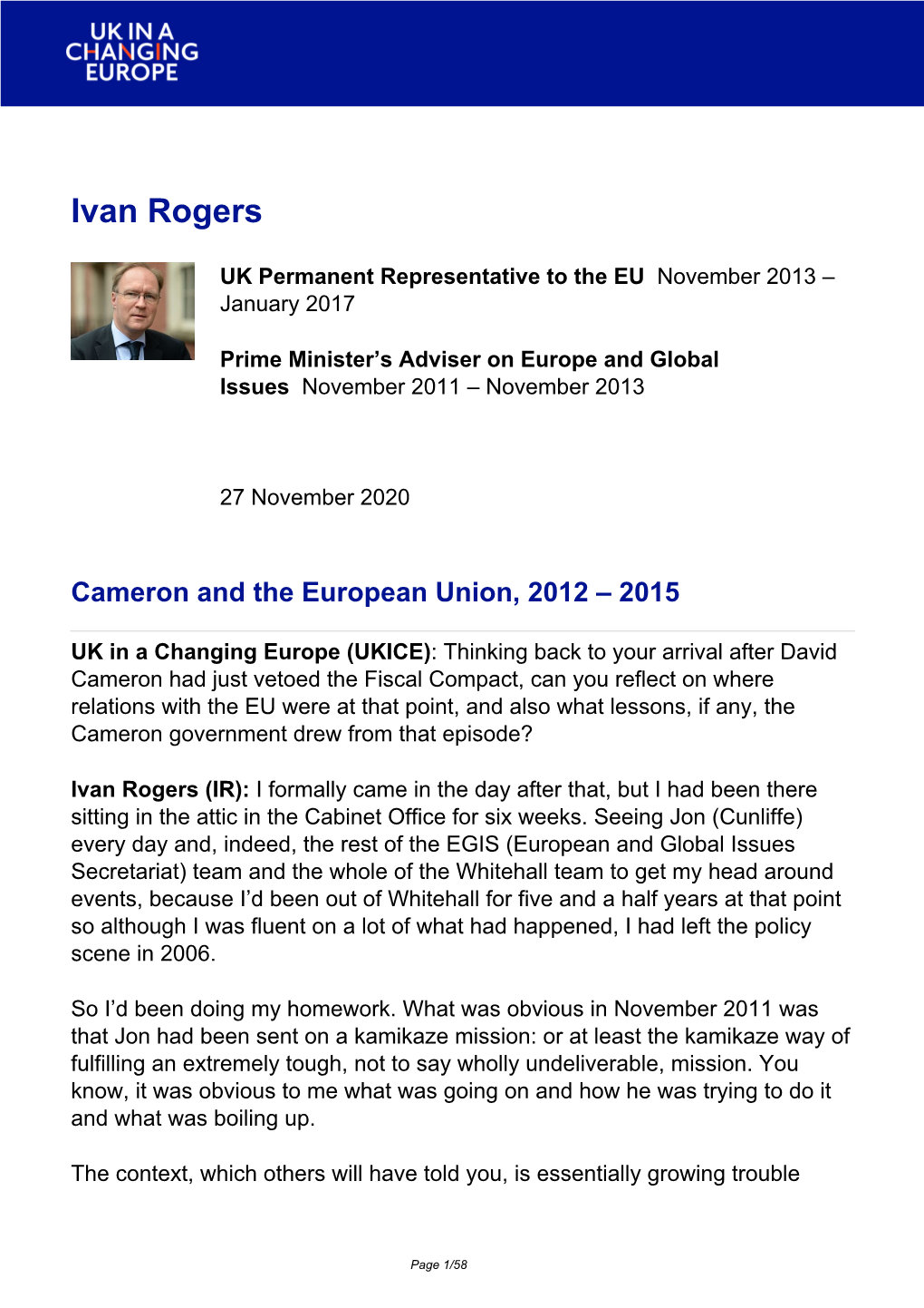 Brexit Interview: Ivan Rogers