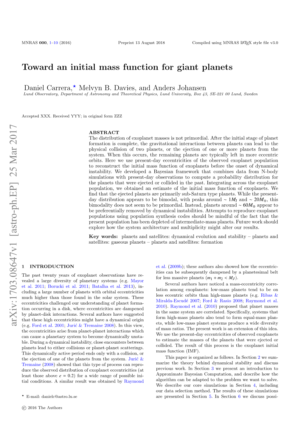 Toward an Initial Mass Function for Giant Planets