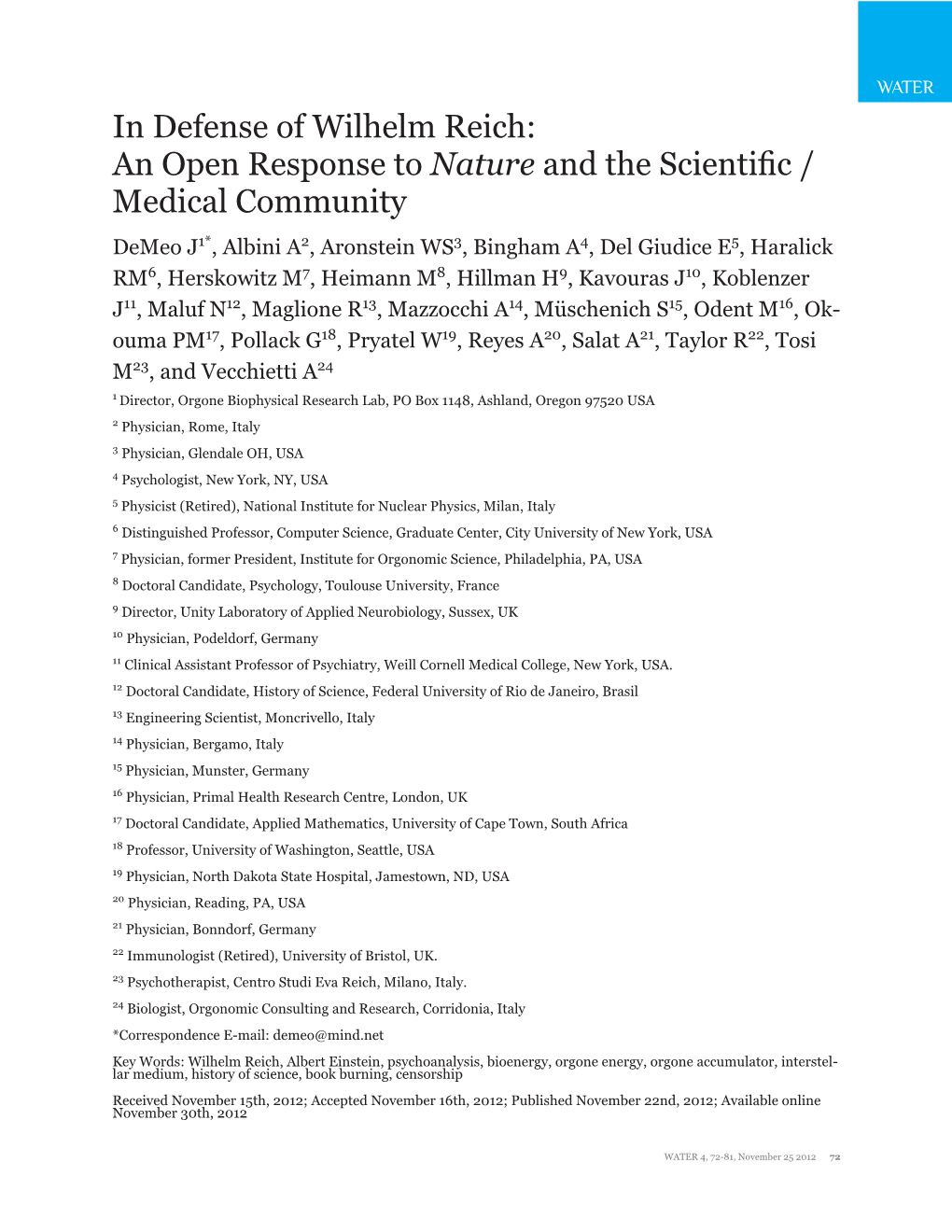 In Defense of Wilhelm Reich: an Open Response to Nature and The