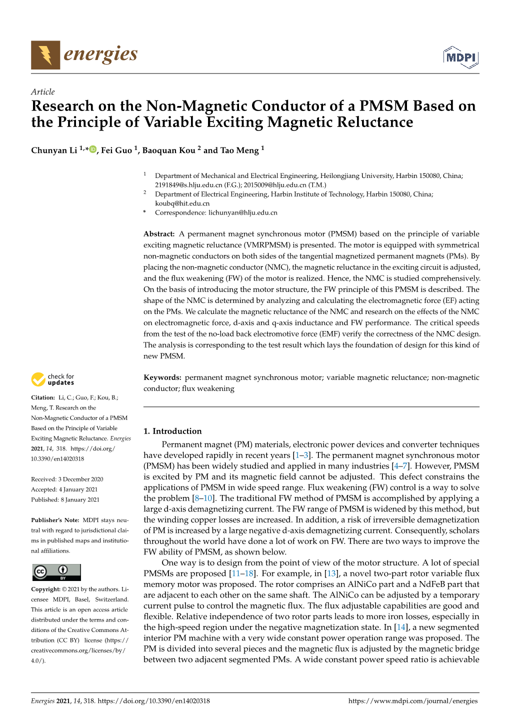 Research on the Non-Magnetic Conductor of a PMSM Based on the Principle of Variable Exciting Magnetic Reluctance