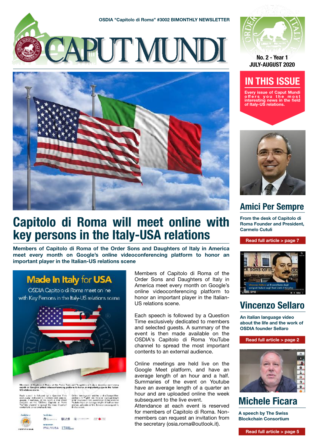 Capitolo Di Roma Will Meet Online with Key Persons in the Italy-USA Relations