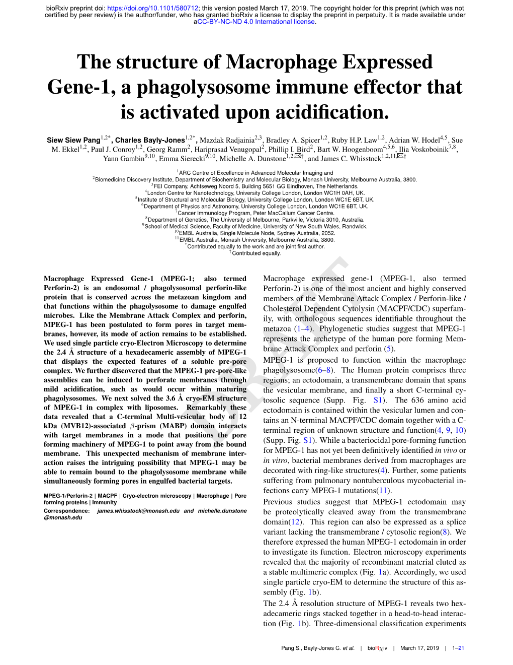 The Structure of Macrophage Expressed Gene-1, a Phagolysosome Immune Effector That Is Activated Upon Acidiﬁcation