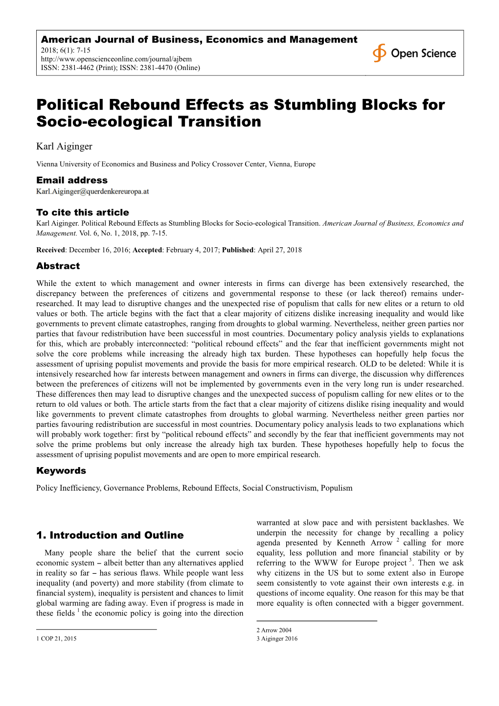 Political Rebound Effects As Stumbling Blocks for Socio-Ecological Transition