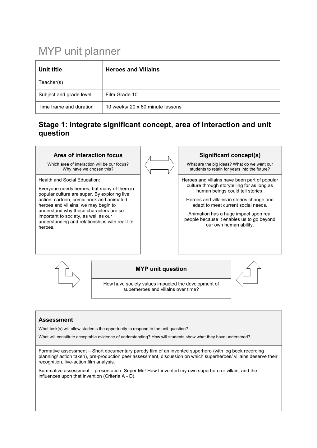 MYP Unit Planner