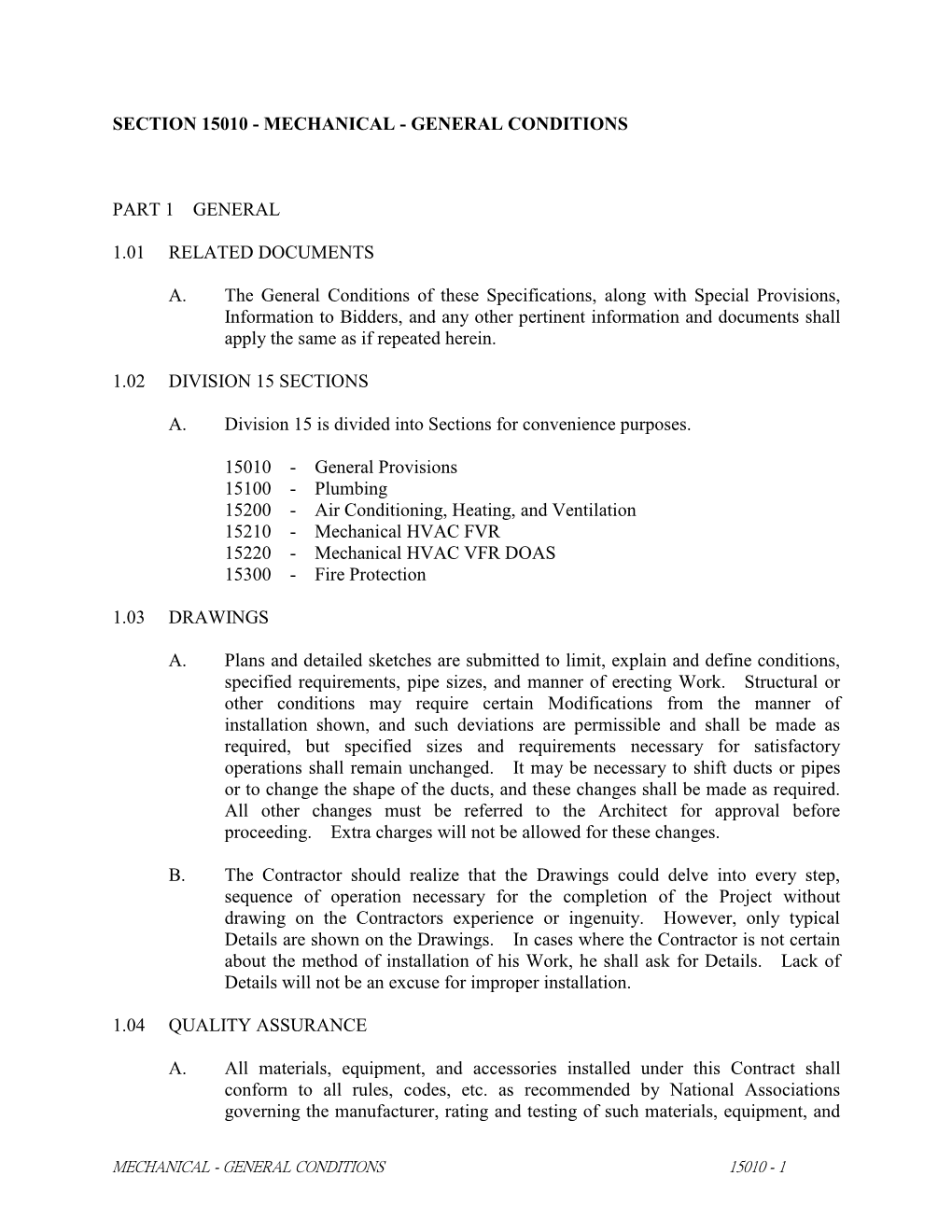 Section 15010 - Mechanical - General Conditions