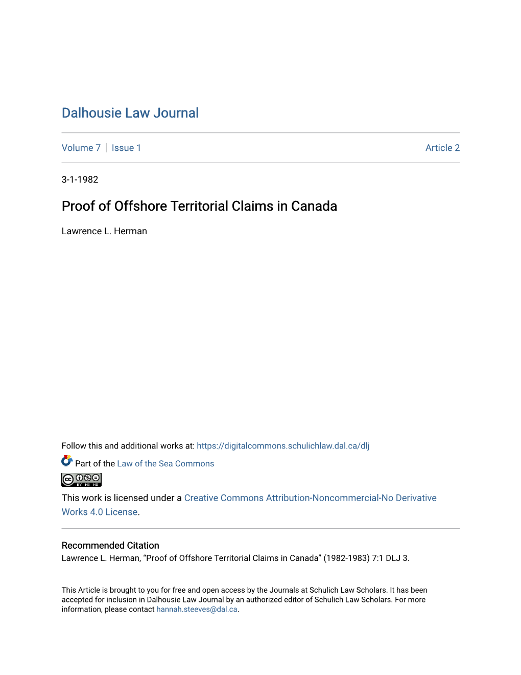 Proof of Offshore Territorial Claims in Canada