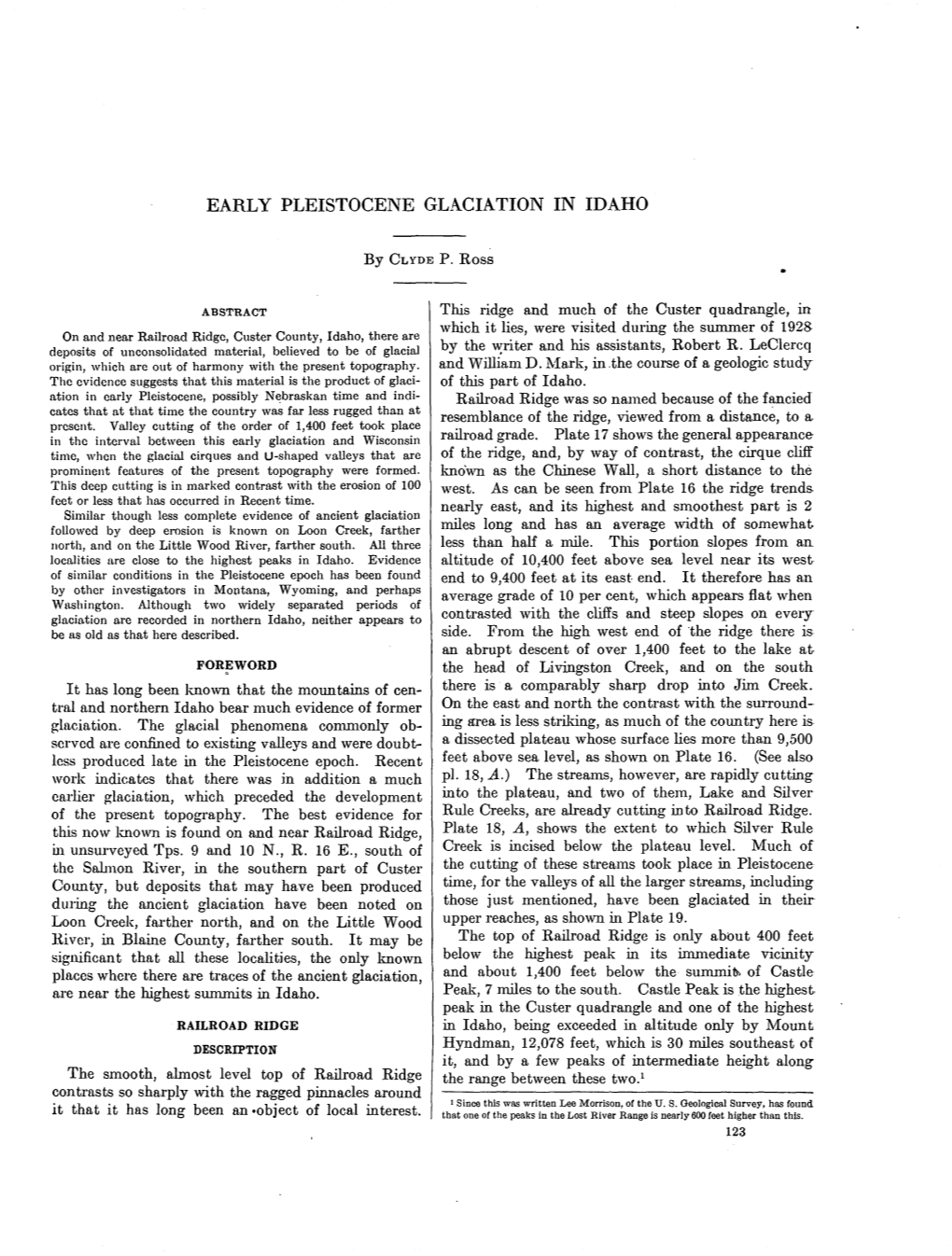 Early Pleistocene Glaciation in Idaho