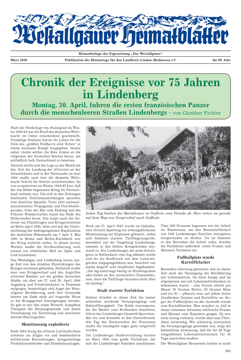 Chronik Der Ereignisse Vor 75 Jahren in Lindenberg Montag, 30