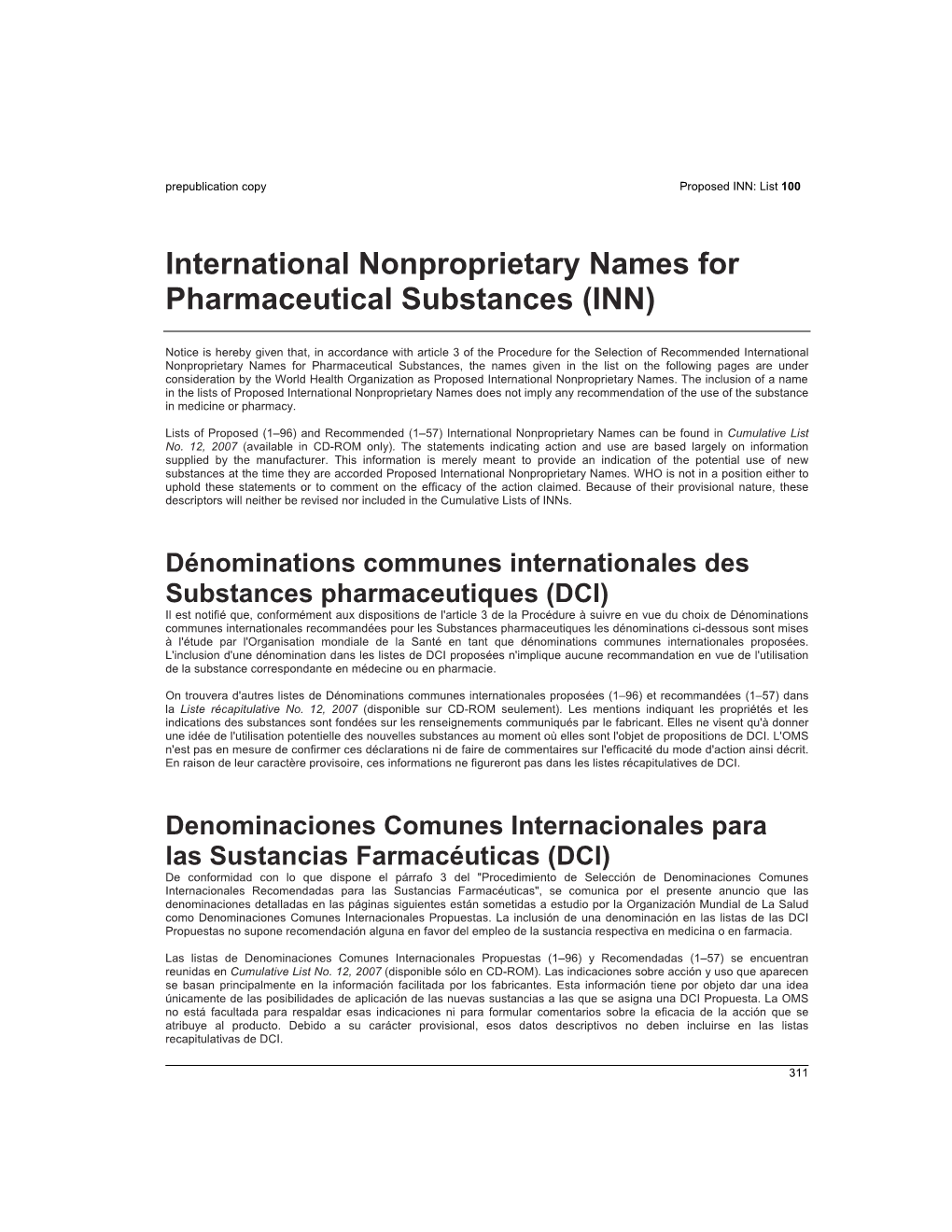 International Nonproprietary Names for Pharmaceutical Substances (INN)