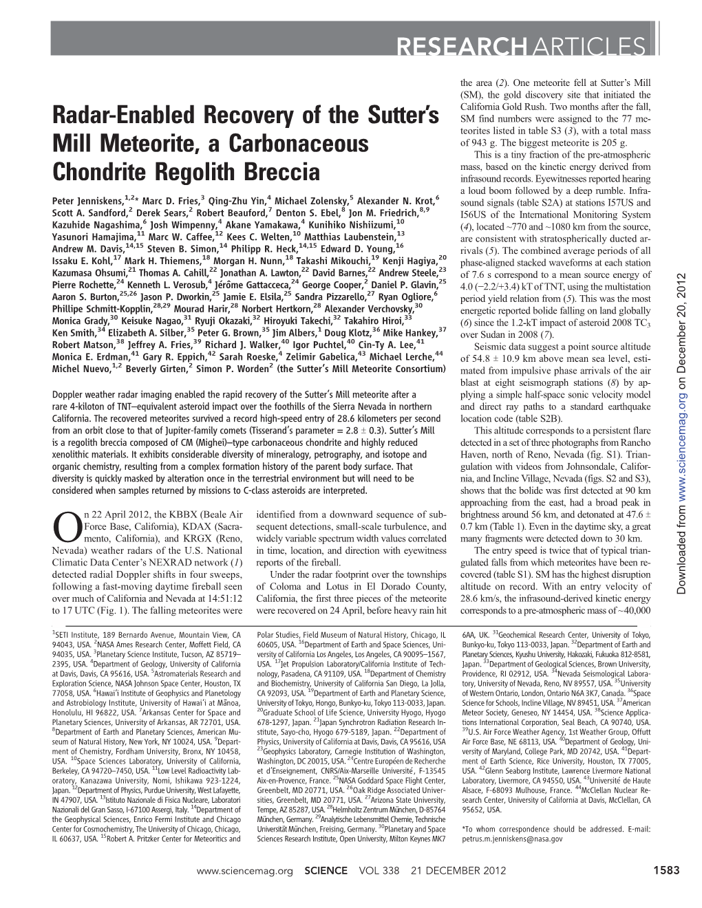 Radar-Enabled Recovery of the Sutter's Mill Meteorite, A