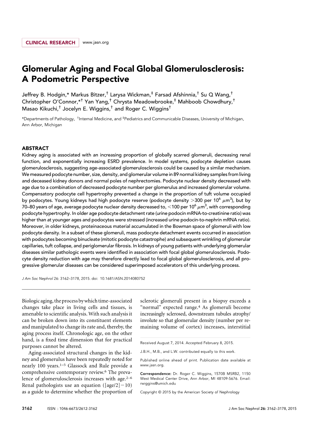 Glomerular Aging and Focal Global Glomerulosclerosis: a Podometric Perspective