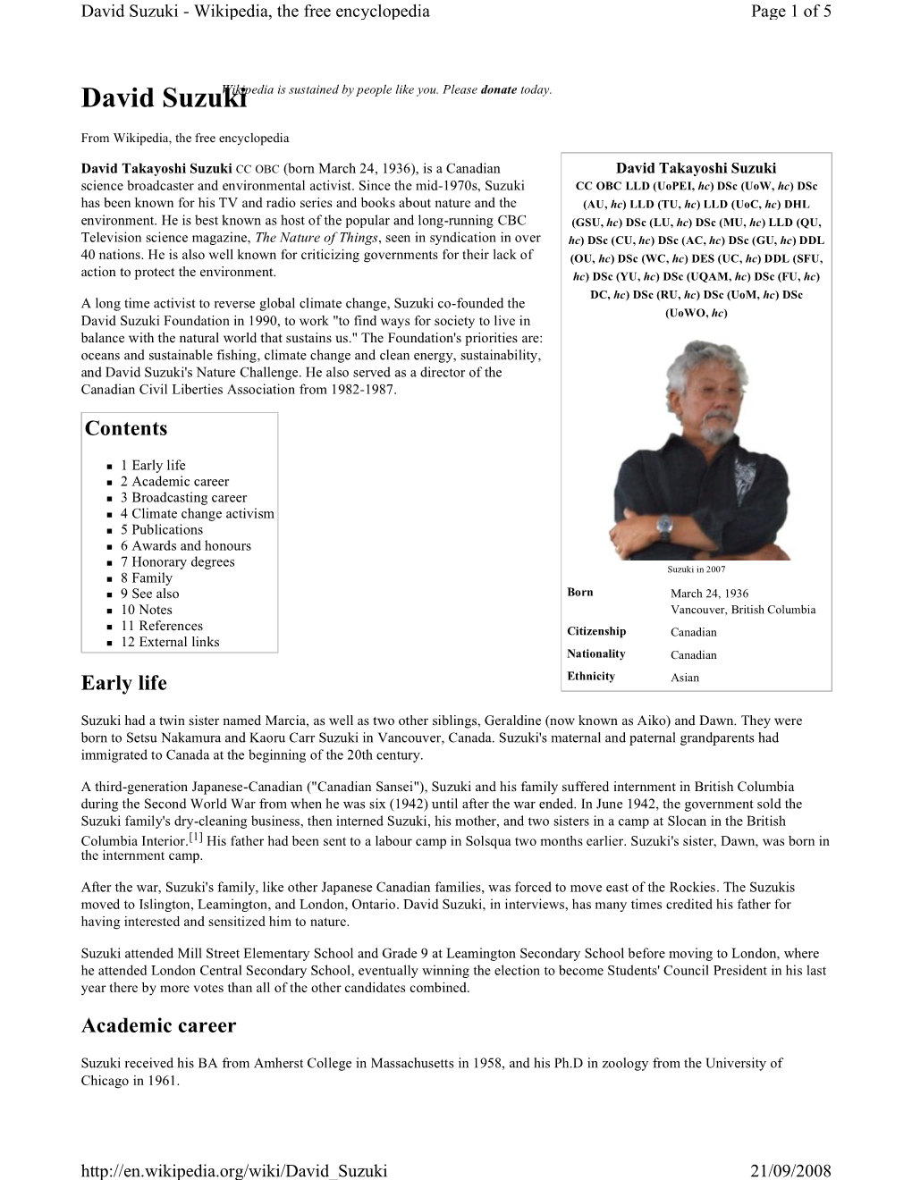 David Suzuki - Wikipedia, the Free Encyclopedia Page 1 of 5