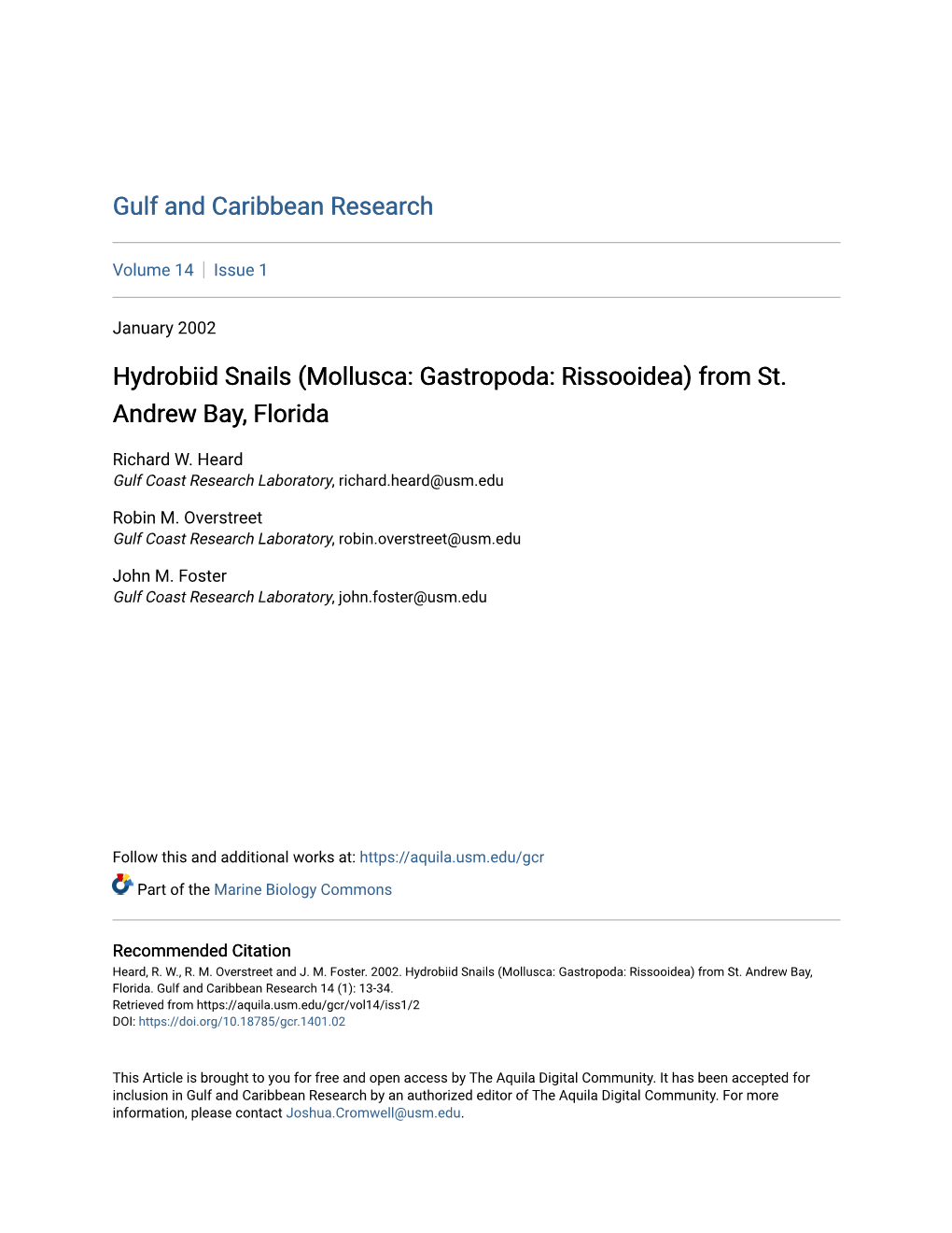 Hydrobiid Snails (Mollusca: Gastropoda: Rissooidea) from St