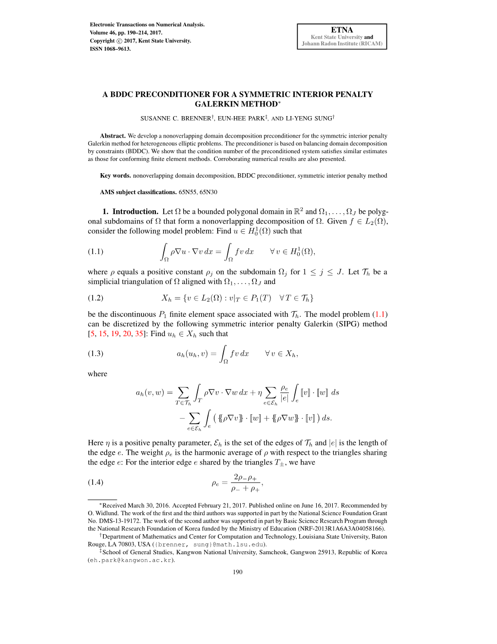 A Bddc Preconditioner for a Symmetric Interior Penalty Galerkin Method∗