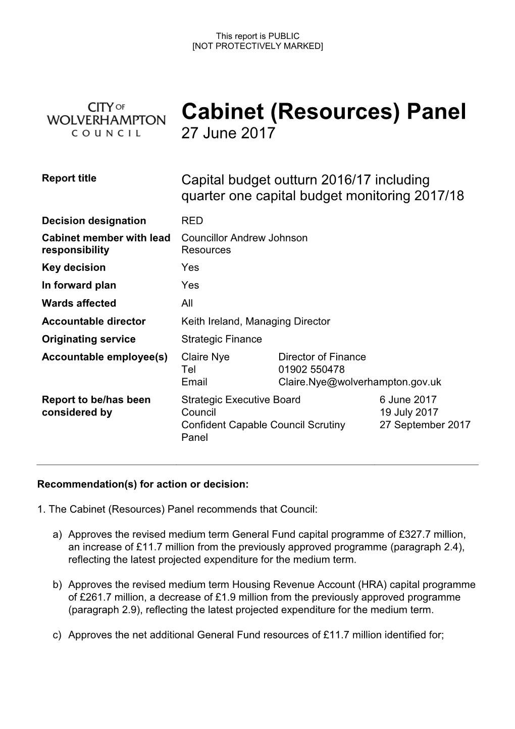 Capital Budget Outturn 2016/17 Including Q1 Monitoring 2017/18