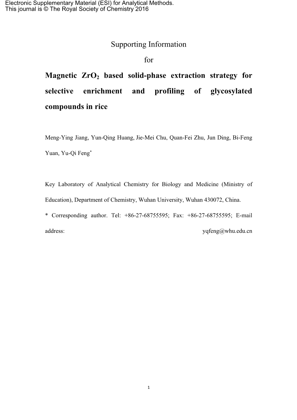 Supporting Information for Magnetic Zro2 Based Solid-Phase Extraction
