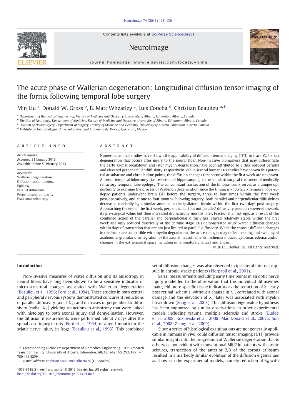 The Acute Phase of Wallerian Degeneration: Longitudinal Diffusion Tensor Imaging of the Fornix Following Temporal Lobe Surgery