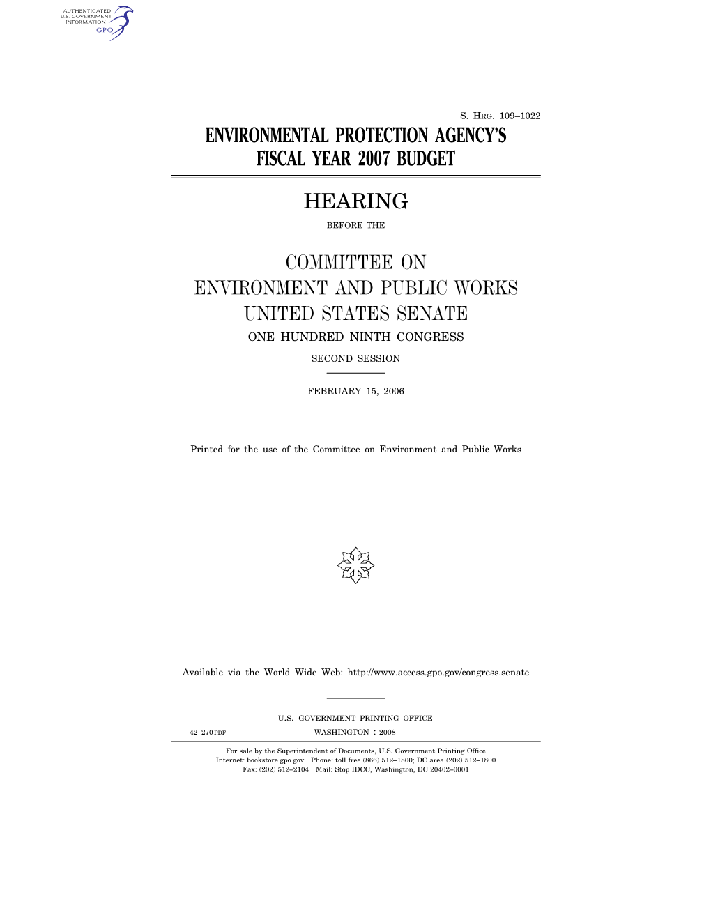 Environmental Protection Agency's Fiscal Year 2007