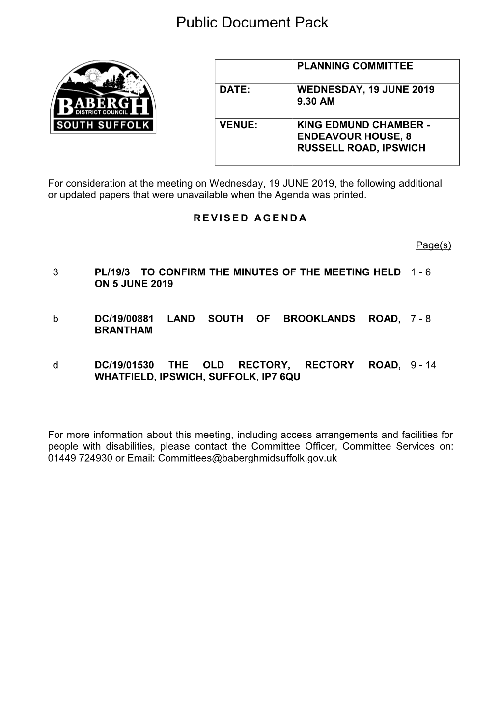 BDC Planning Committee 19.06.2019 Tabled