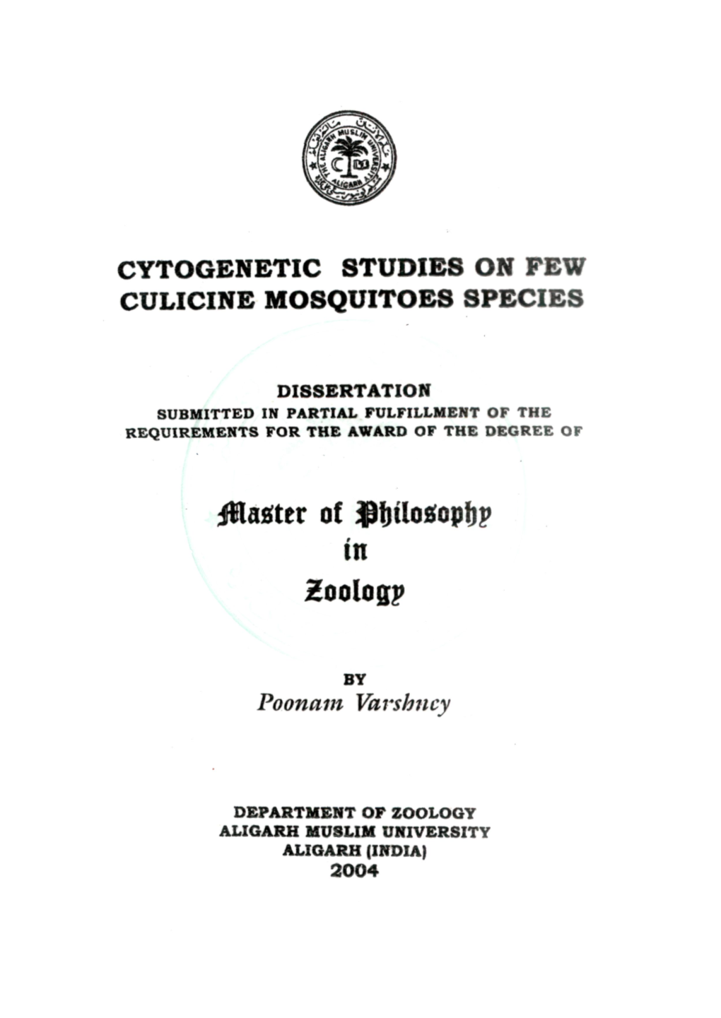 Maettv of ^Fjilosiciptip in Zoologp