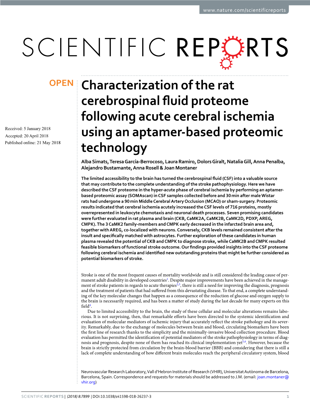 Characterization of the Rat Cerebrospinal Fluid Proteome