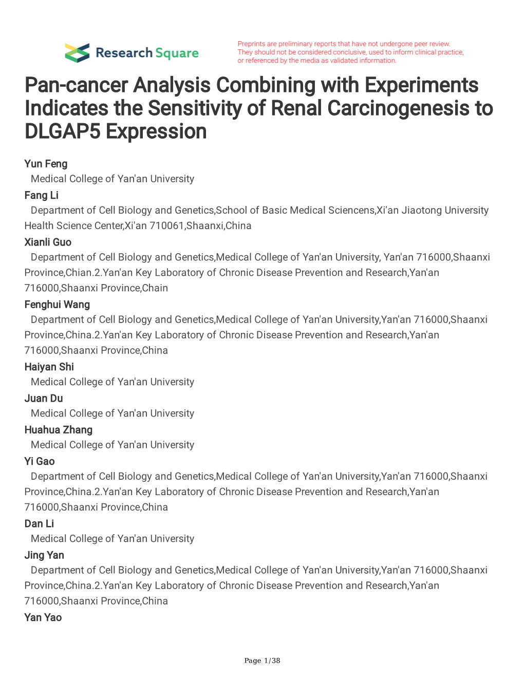 Pan-Cancer Analysis Combining with Experiments Indicates the Sensitivity of Renal Carcinogenesis to DLGAP5 Expression