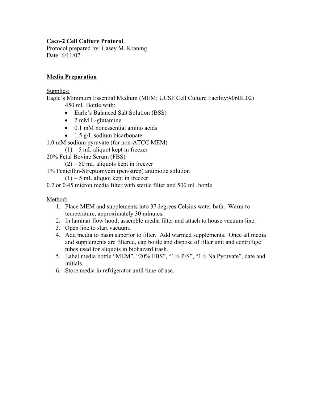 Caco-2 Cell Culture Protocol