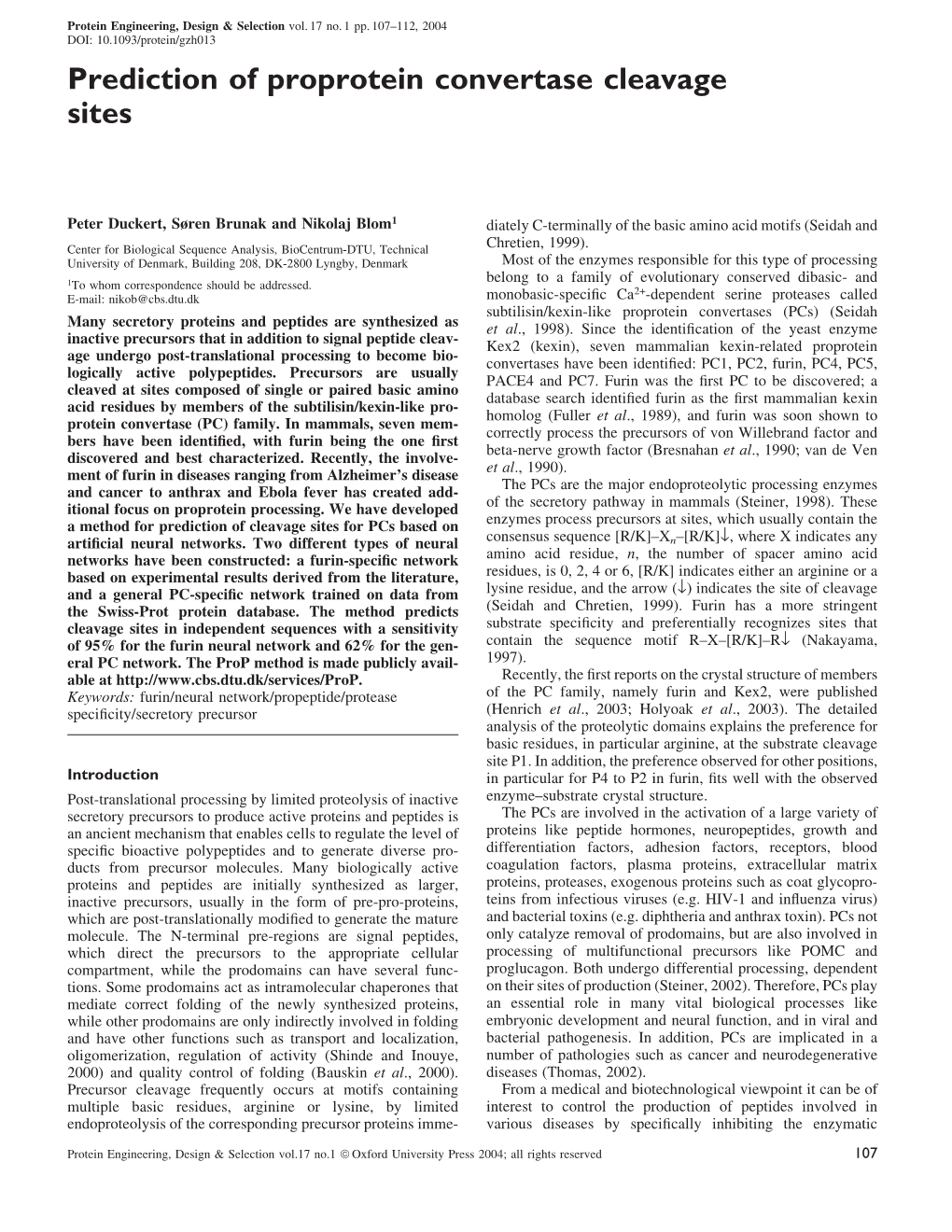 Prediction of Proprotein Convertase Cleavage Sites