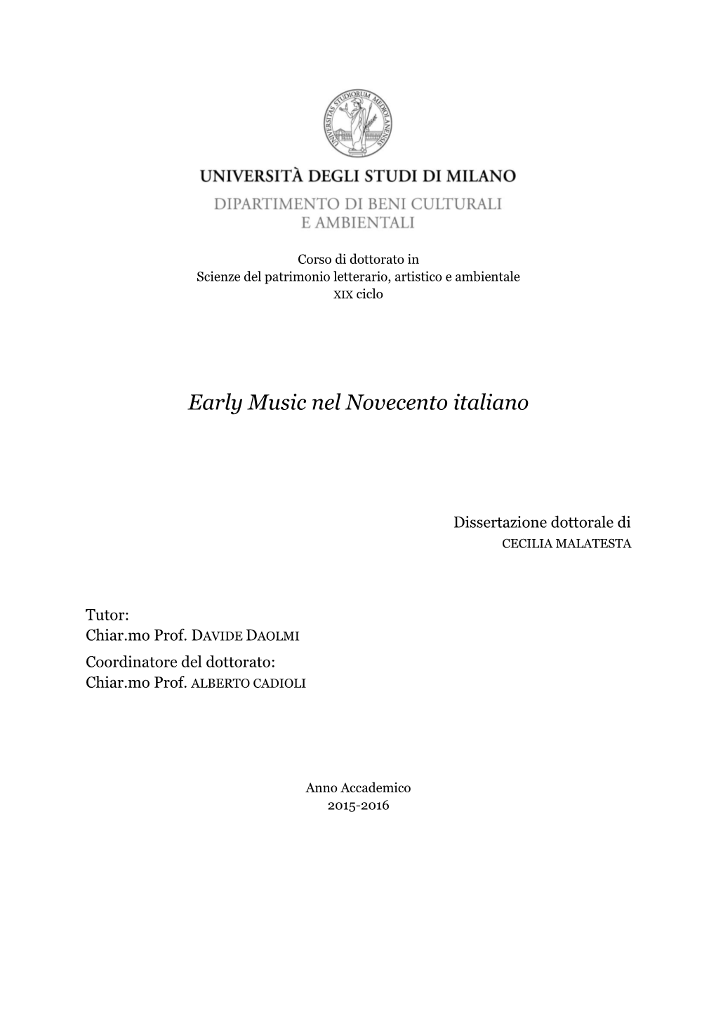 Early Music Nel Novecento Italiano