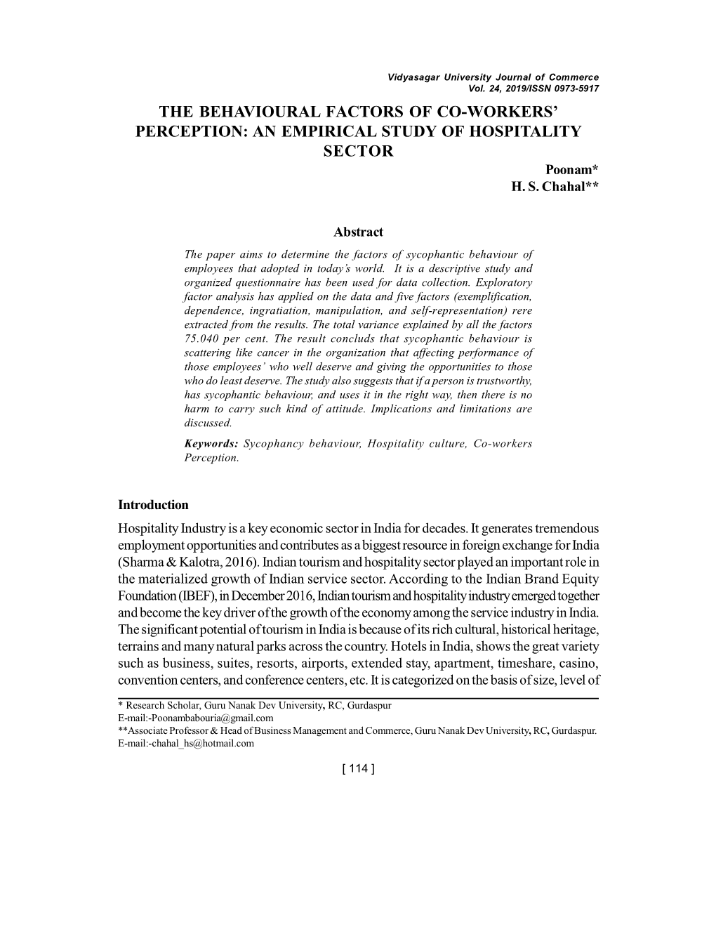 The Behavioural Factors of Co-Workers' Perception: an Empirical Study Of