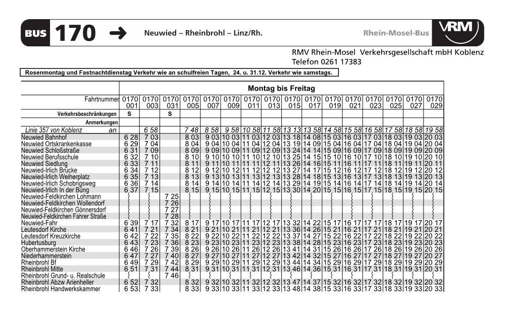 BUS 170 Neuwied – Rheinbrohl – Linz/Rh